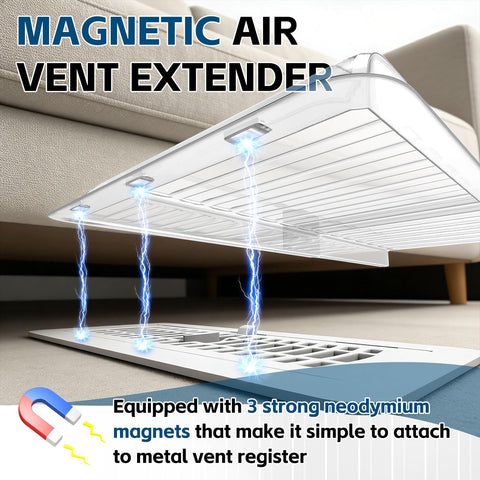 Extendable vent deflector shows 17–33 inch length for flexible room setup.