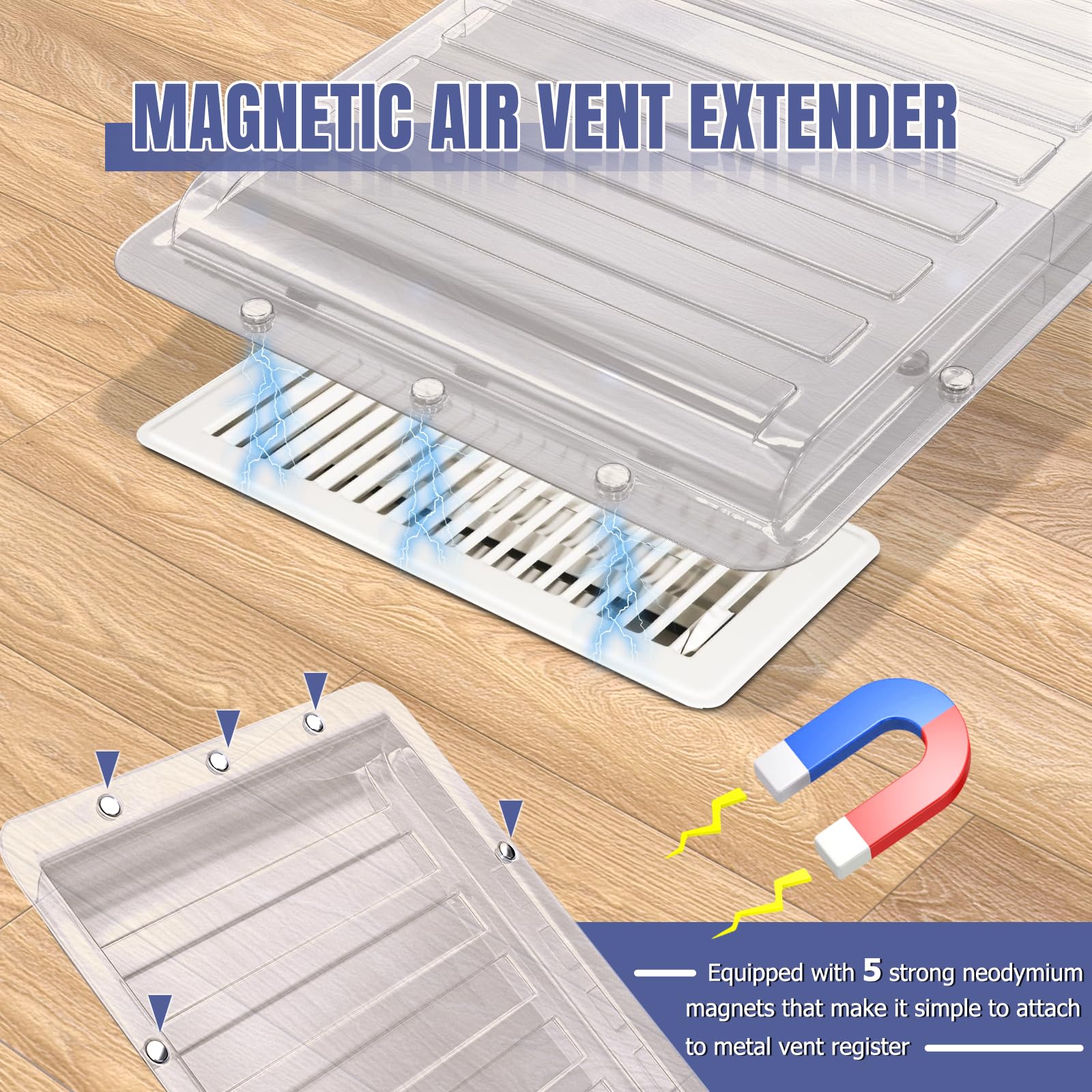 Touri vent extender extended to 28 inches demonstrates adjustable length for various floor registers