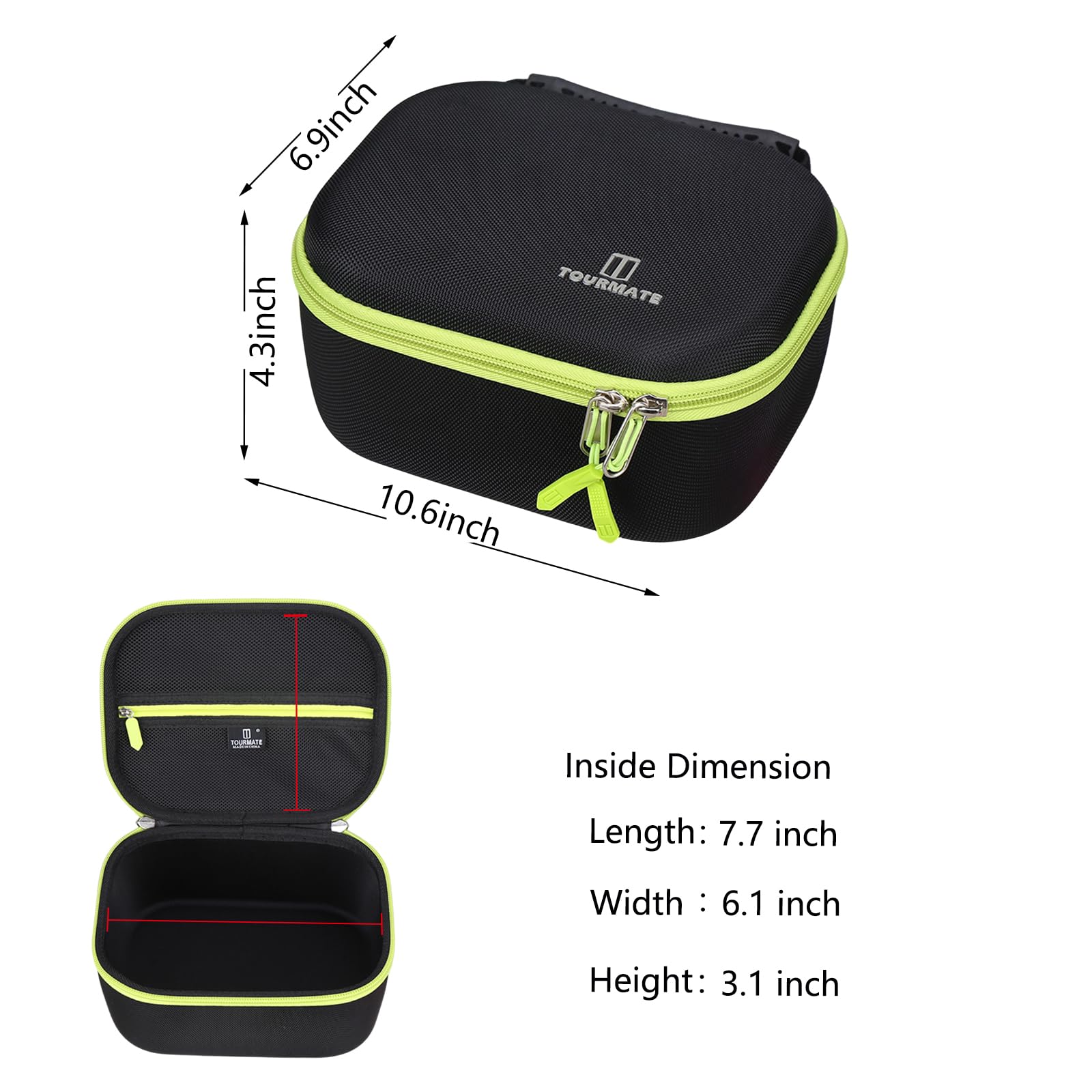 Tourmate case with handle, clasps, and straps for secure transport