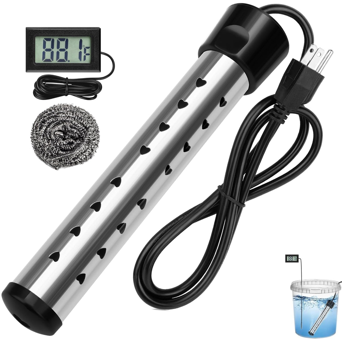Touwenzd immersion water heater rapidly heats water in buckets and small pools