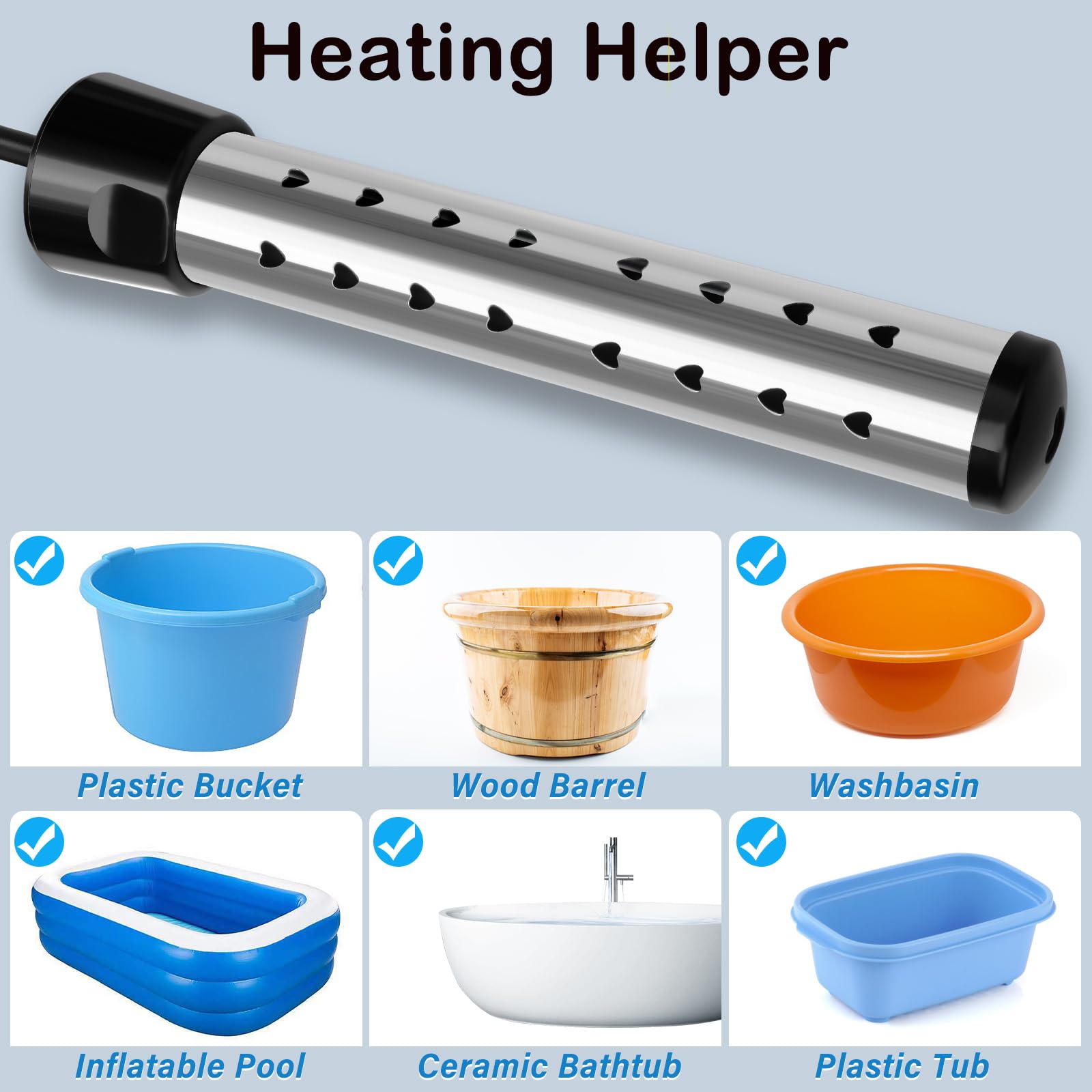 Touwenzd immersion heater suits buckets, hot tubs, baths, and more