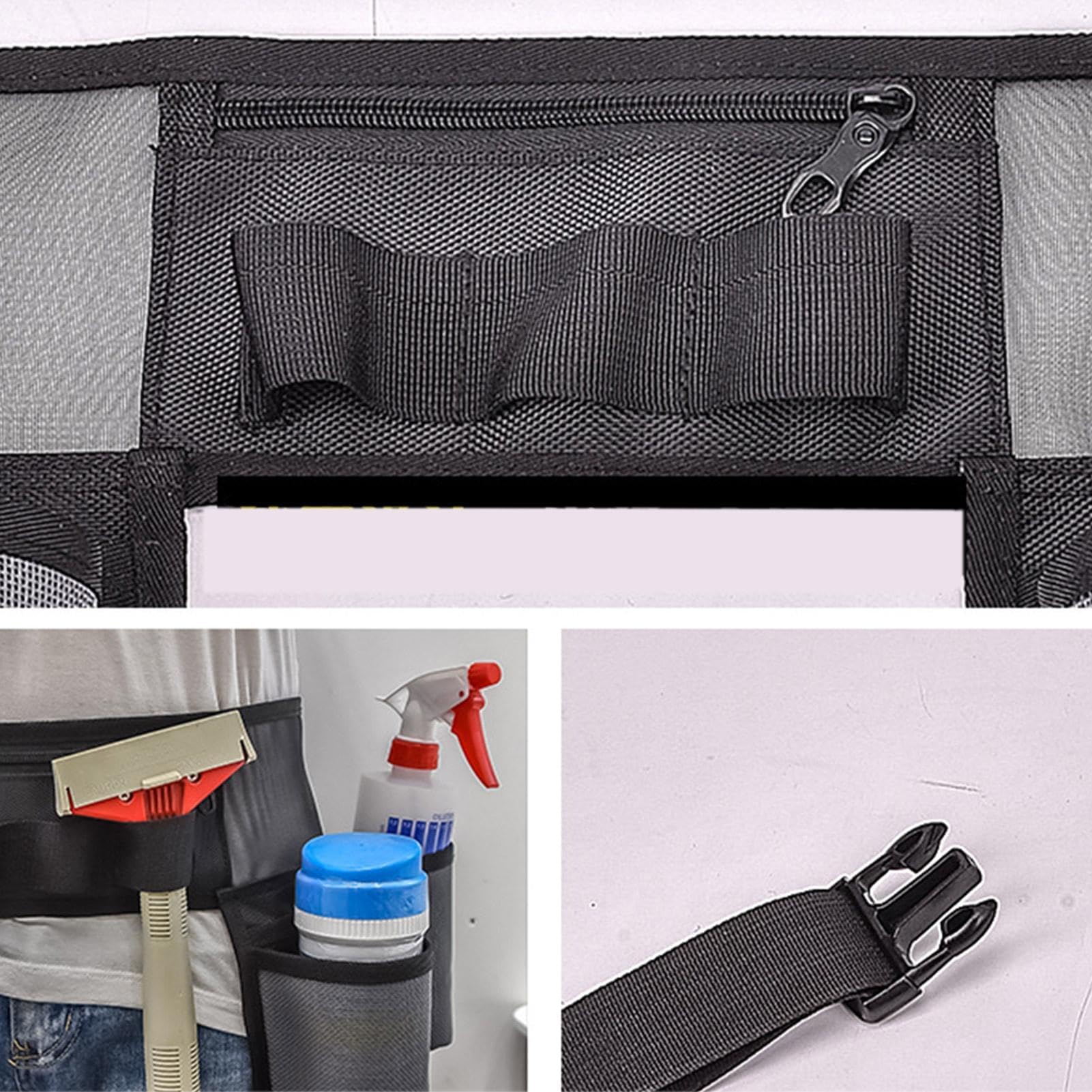 Toveival Cleaning Tool Belt in black mesh fabric for durability.