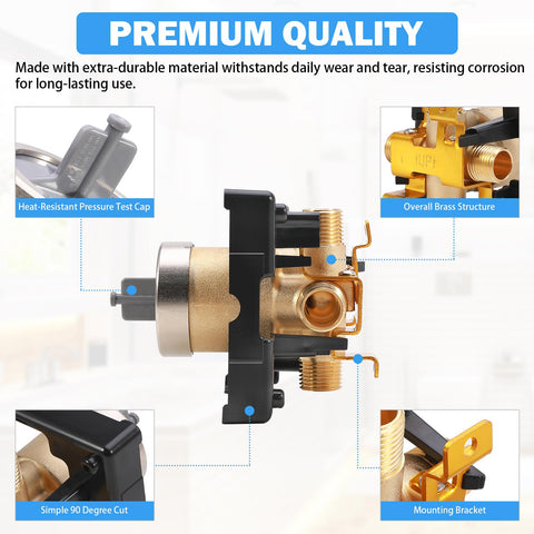 Brass mounting bracket shown for durable shower valve installation