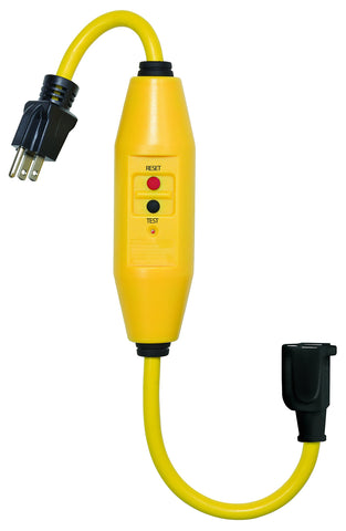 Tower 30438018 inline GFCI 18-inch yellow cord protects tools on job sites