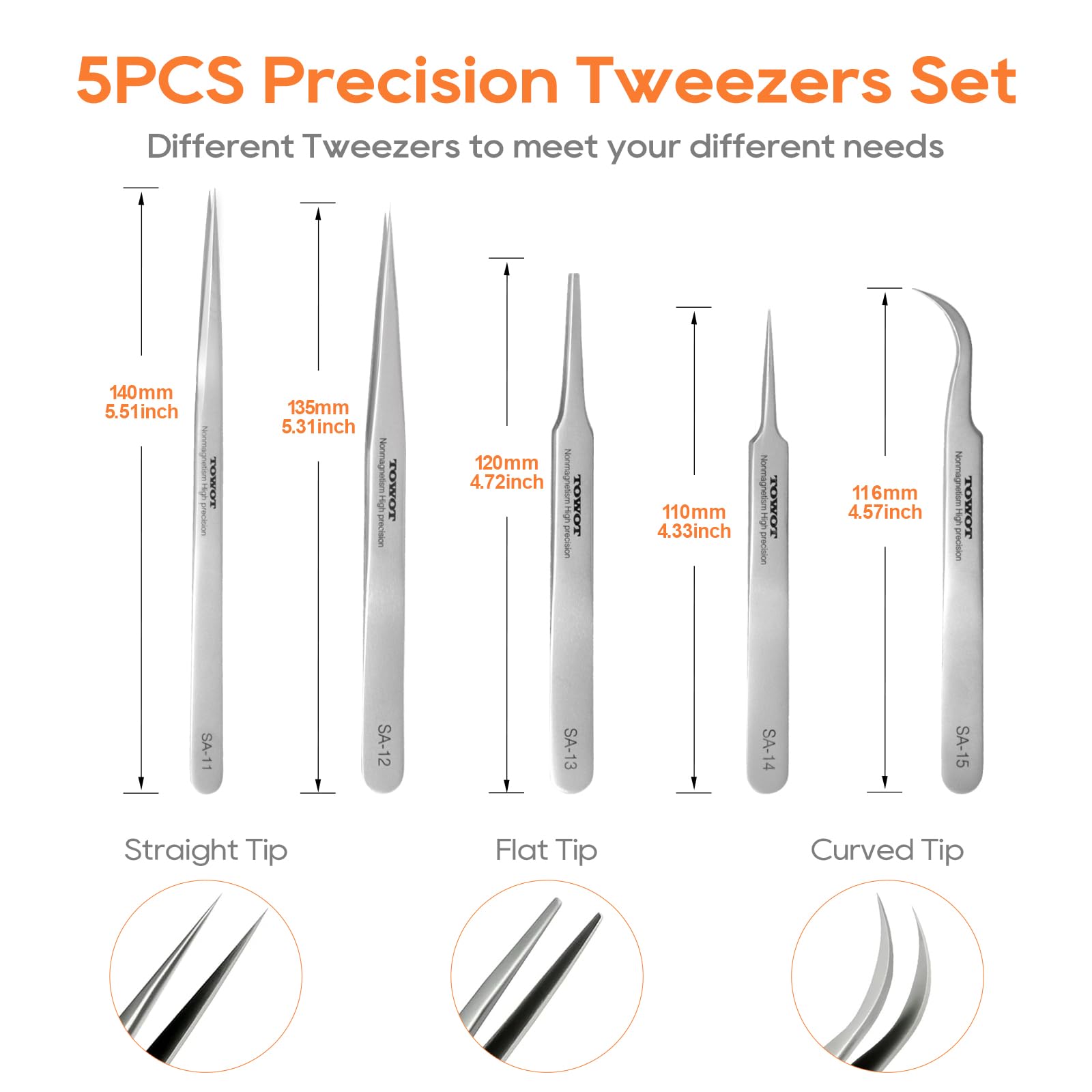 TOWOT curved-tip tweezers designed for delicate components in crafts.