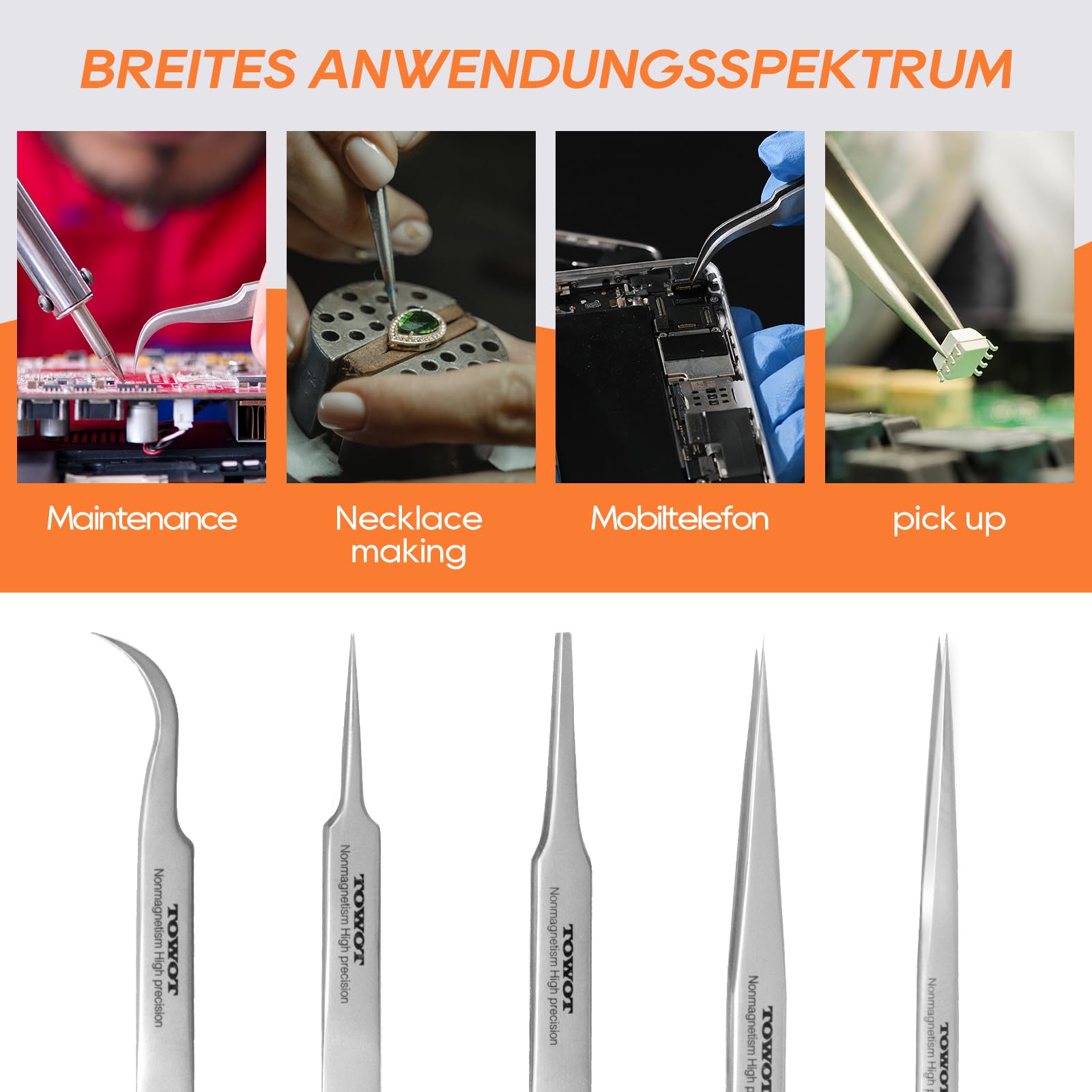 TOWOT multi-function tweezers for craft, jewelry, nails, and paper work.