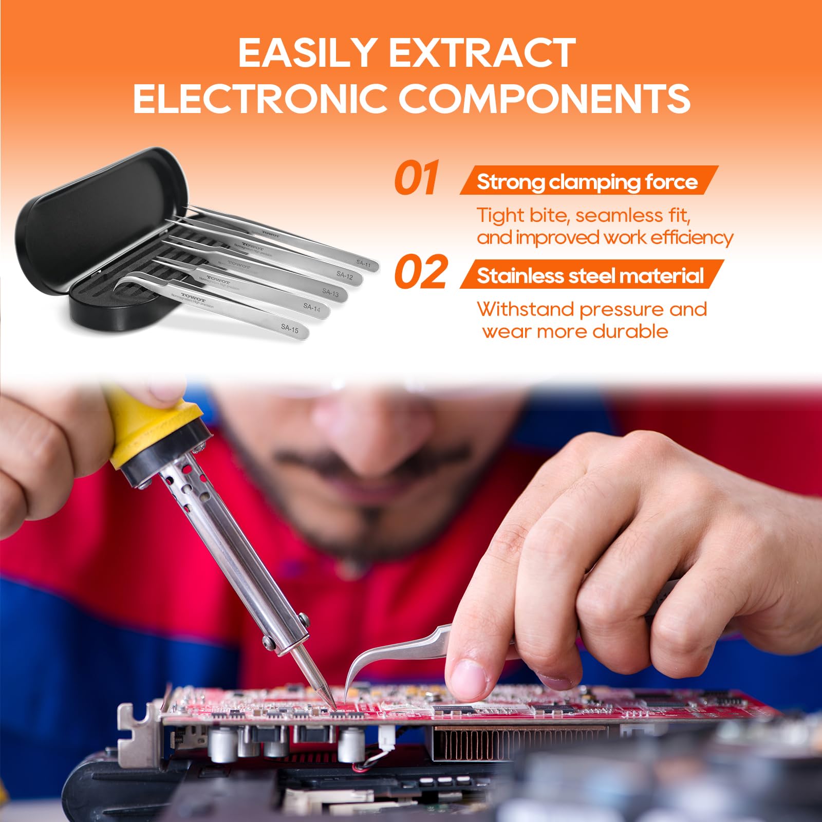 TOWOT portable tweezer set easy to carry for on-the-go projects.