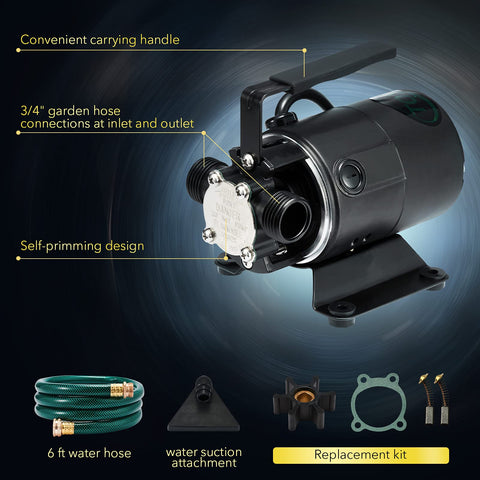Toxic Inc 115V water transfer pump portable design for easy transport.