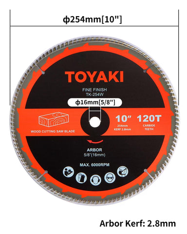 TOYAKI 120-tooth blade in action delivering smooth, precise finishes on wood