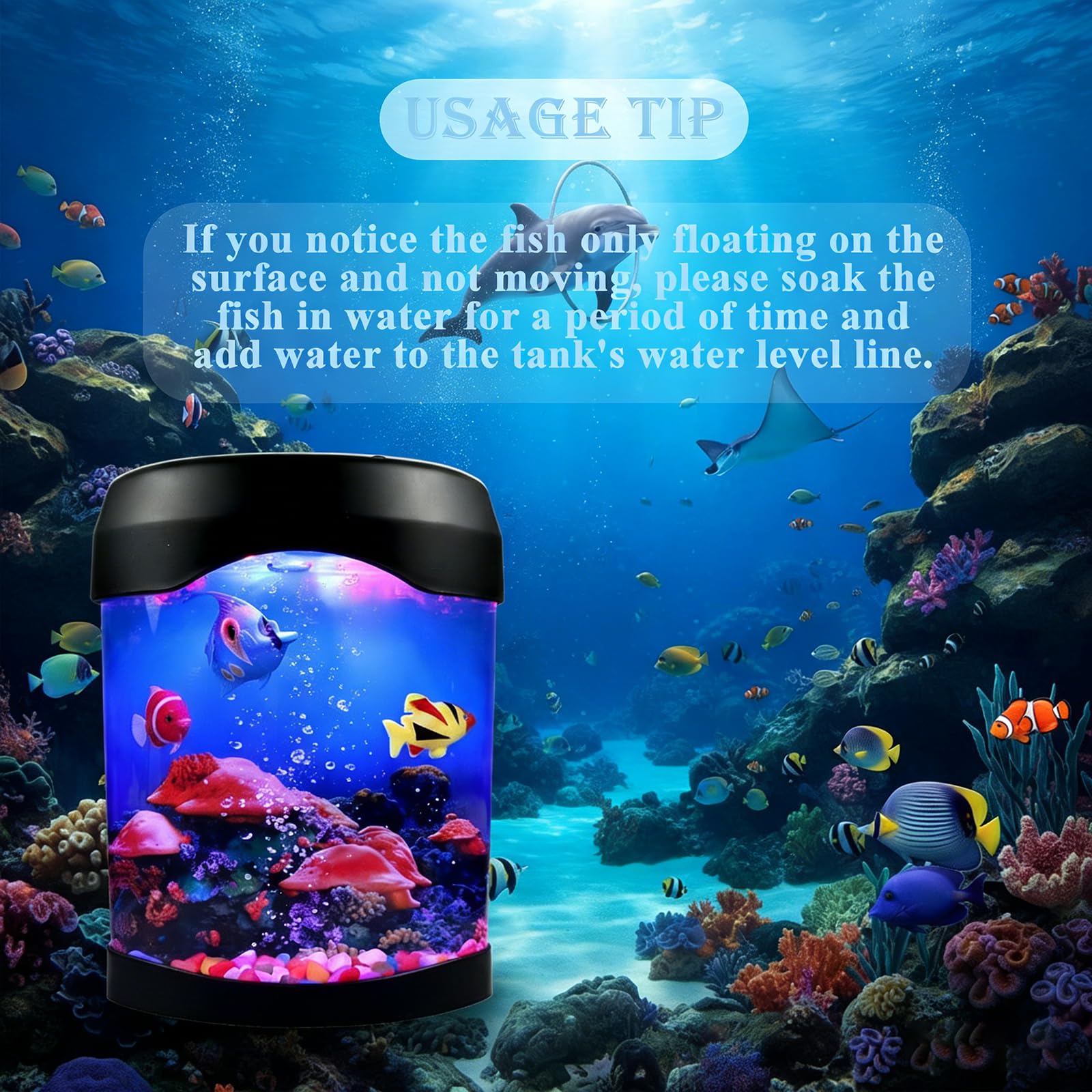 Toycol Colorful Fish Lamp in a bedroom adds soothing night lighting.