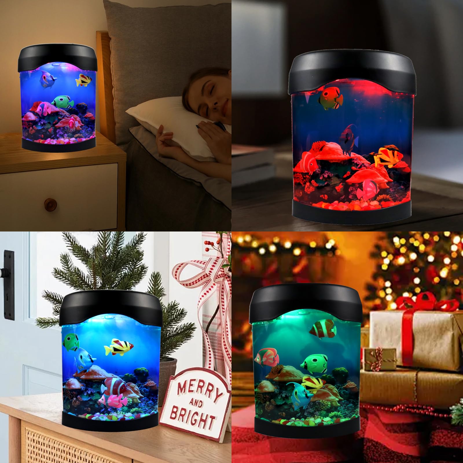 Toycol Fake Fish Lamp side view showing vivid fish and tranquil desk ambiance.