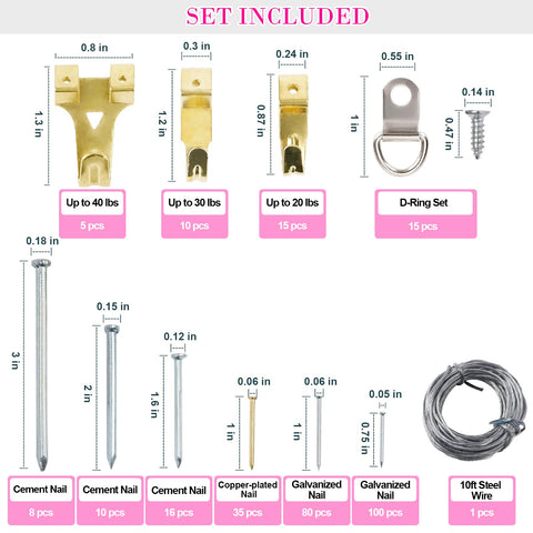 TOYIEW hooks and wires enable secure, adjustable wall displays for various frame sizes.