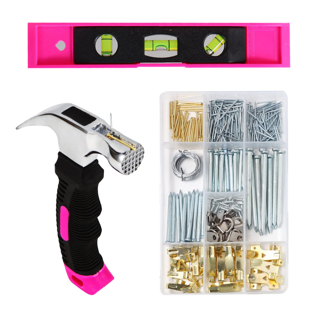 TOYIEW picture hanging kit organized case keeps all accessories neatly stored for quick DIY projects.