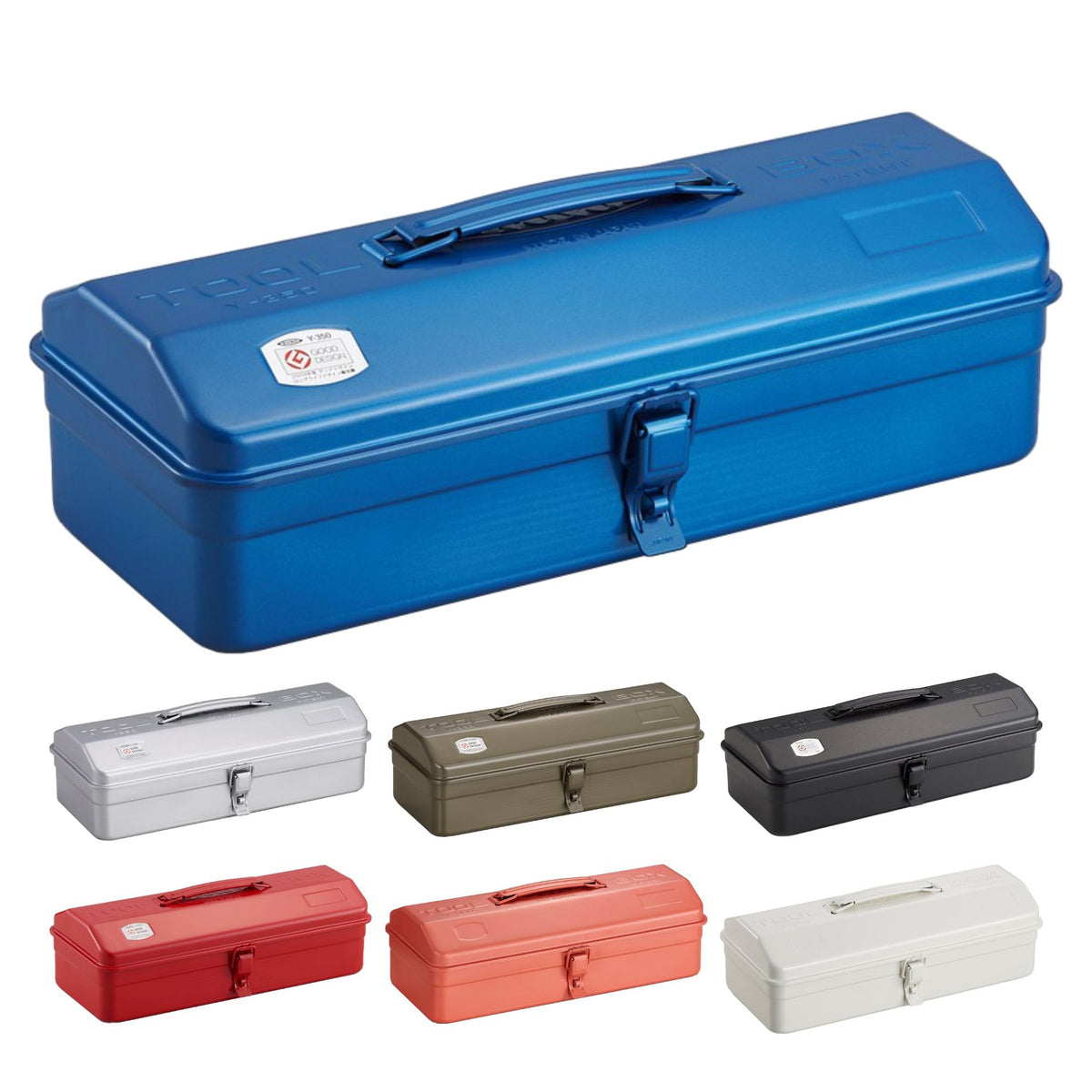 TOYO Y-350 steel mountain tool box in blue front view highlighting rugged durability