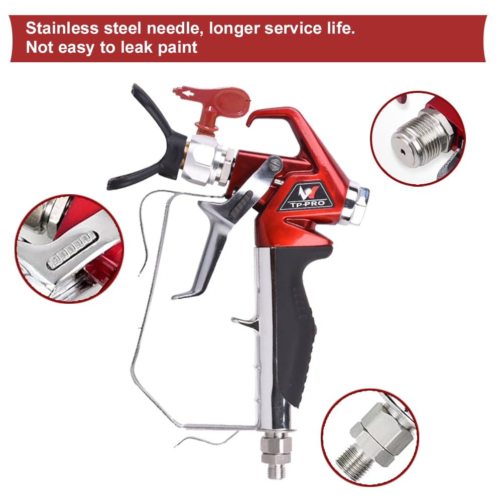 tpaitlss airless spray gun 517 tip closeup reveals precise atomization