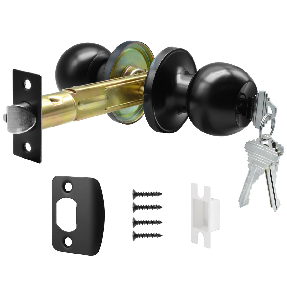 TPard 5-inch backset knobset exterior view in matte black for secure front entry.