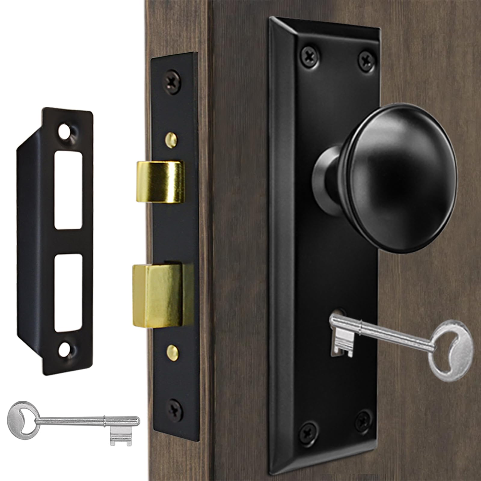 TPard antique interior door knob mortise lock front view showing vintage hardware