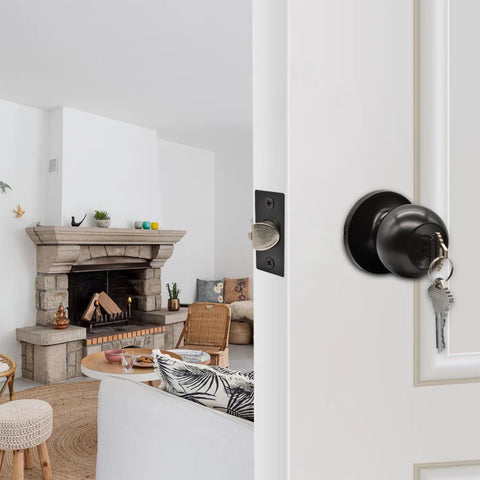 TPard knobset installed on a door example with modern matte black finish.