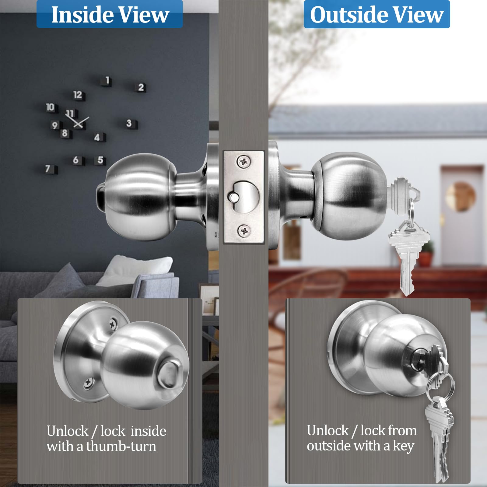 TPard satin nickel finish close-up on durable door knob