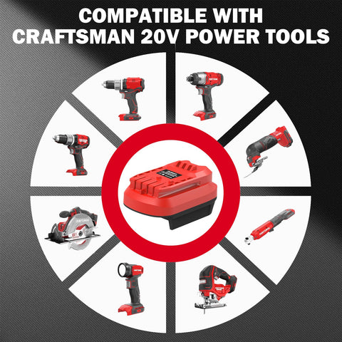 DeWalt 20V MAX XR battery connected via TPDL adapter to Craftsman V20