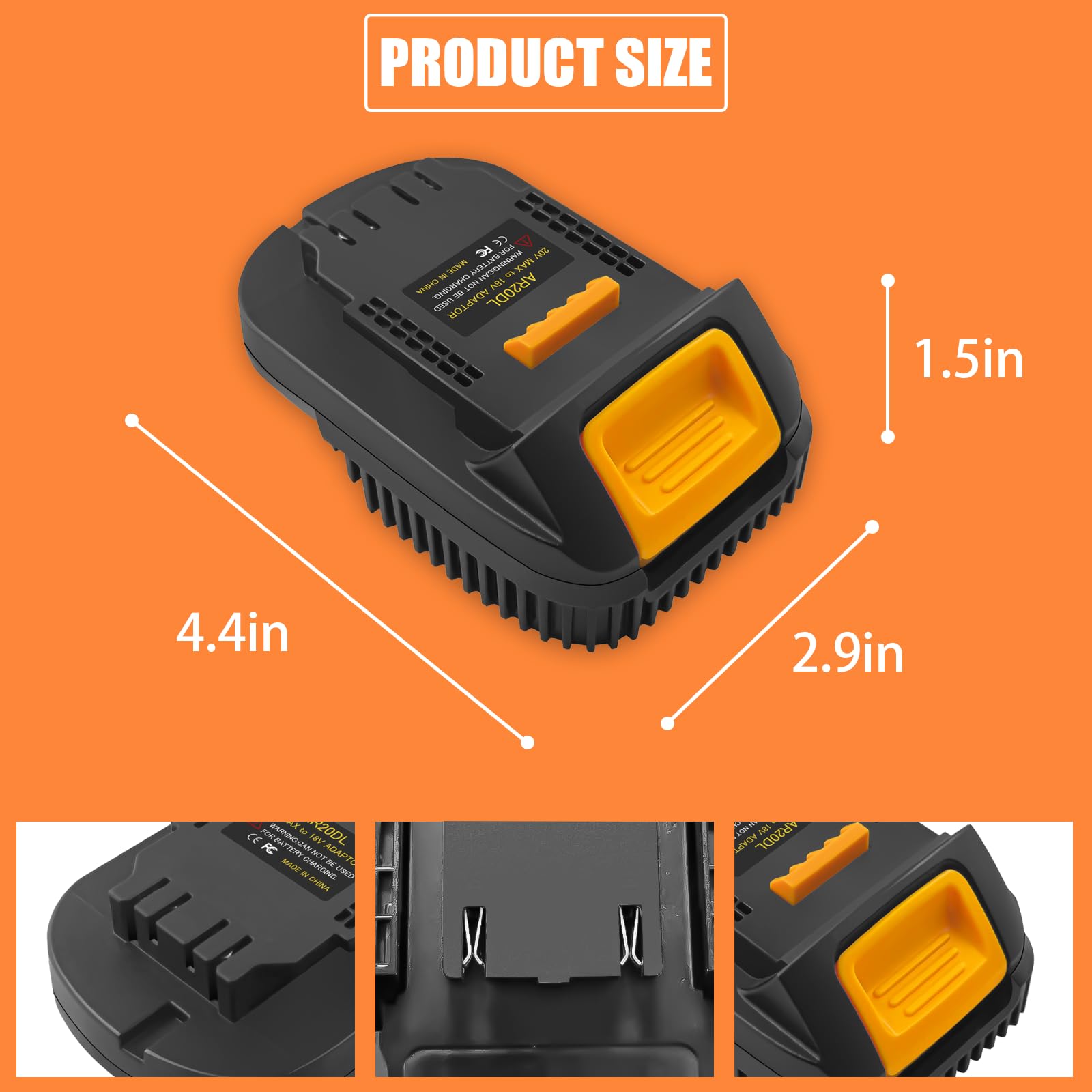 Installed Ridgid 18V battery connected to DeWalt 20V tool via adapter.