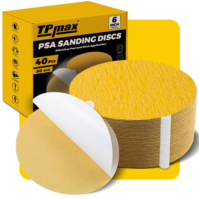TPmax 6-inch 80-grit PSA disc pack for fast material removal on auto, wood, and metal