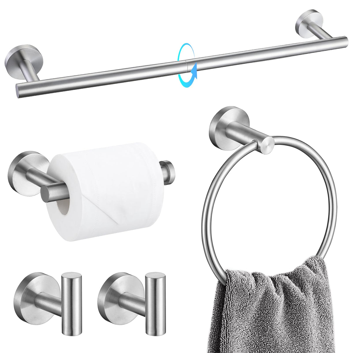 TQKAG towel bar 23.6-inch in brushed nickel offers ample towel storage.