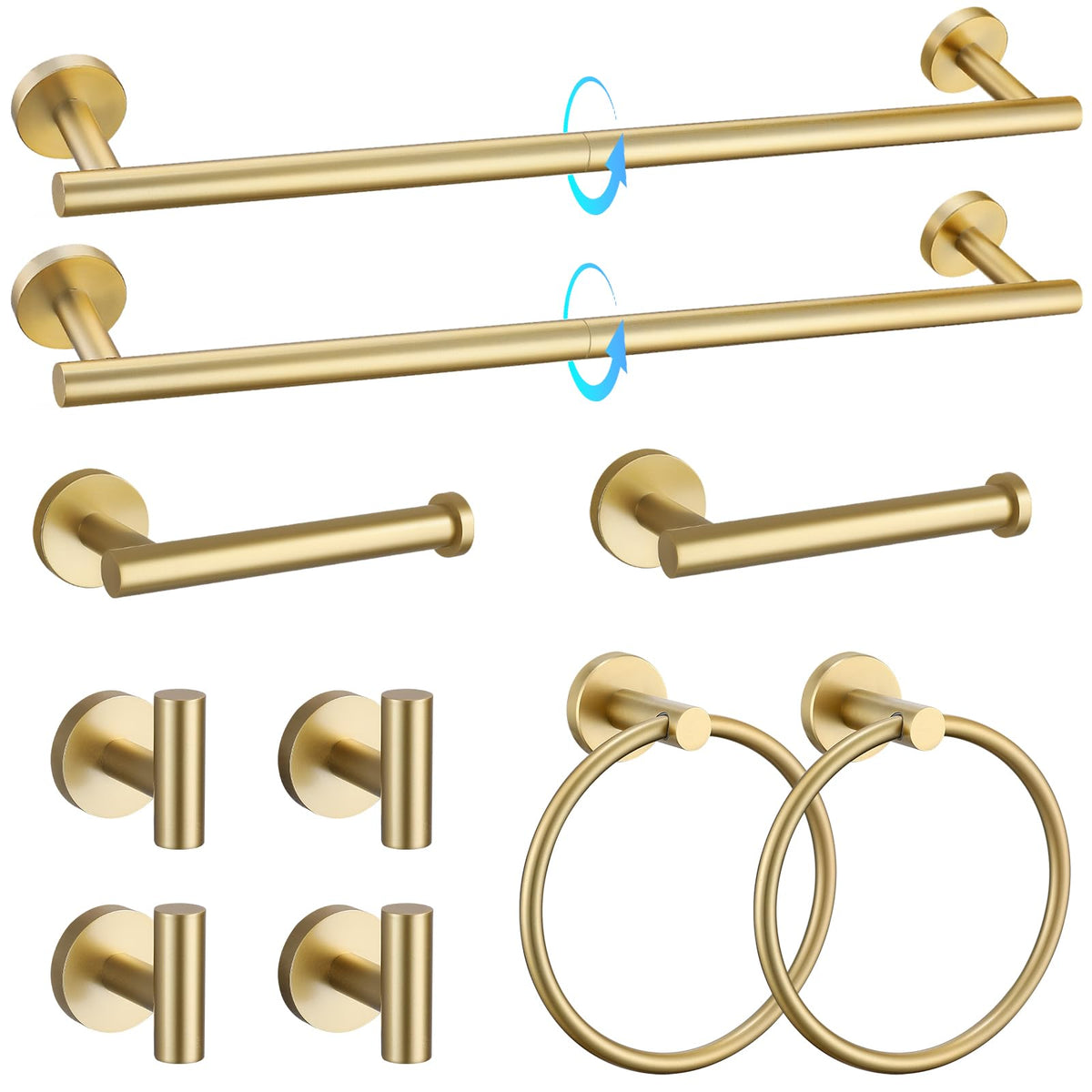 TQKAG brushed gold towel bar mounted on wall for easy daily drying.