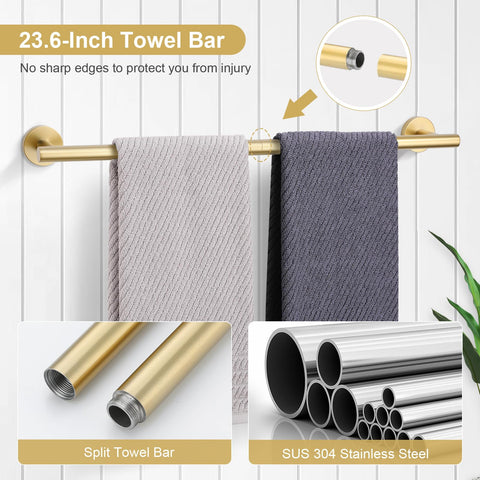 TQKAG brushed gold towel ring and accessories organize your space.