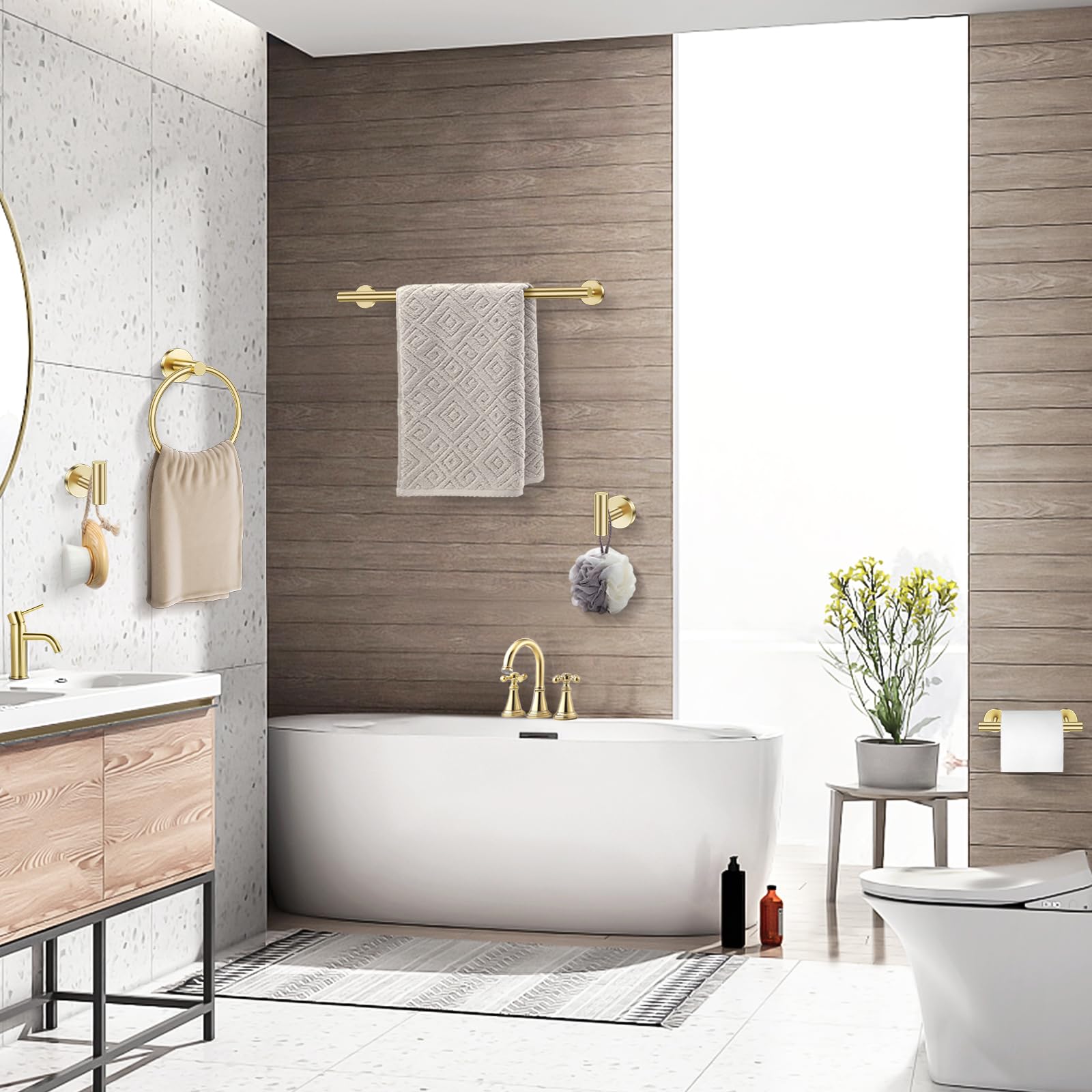 TQKAG Brushed Gold wall-mount installation kit simplifies setup.