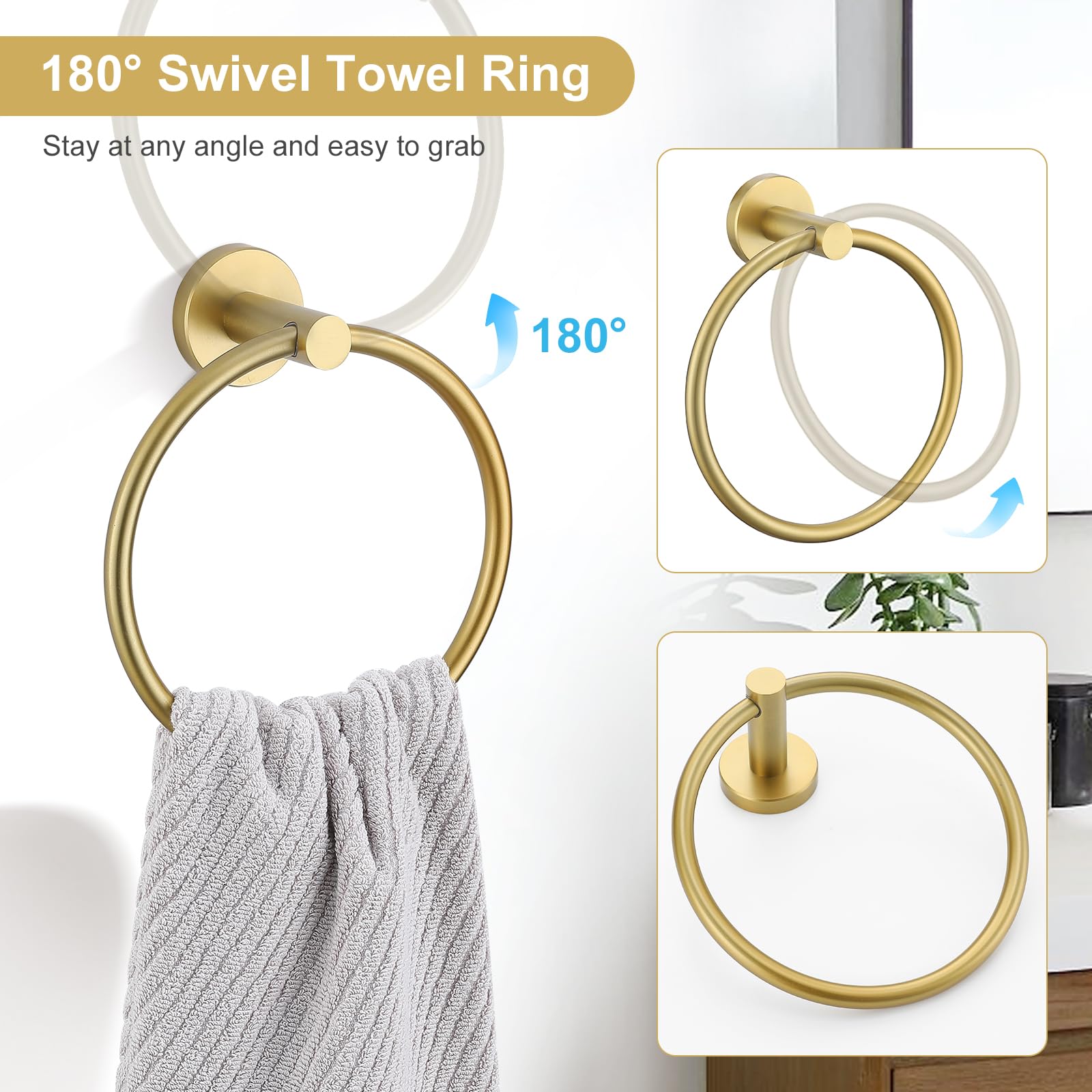 TQKAG brushed gold wall-mount hardware for durable installation