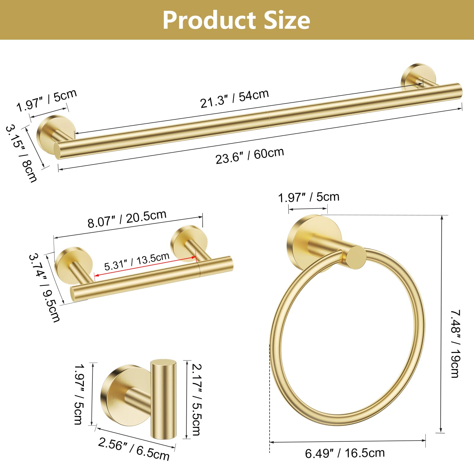 TQKAG Brushed Gold screws and hardware ensure secure wall mounting.
