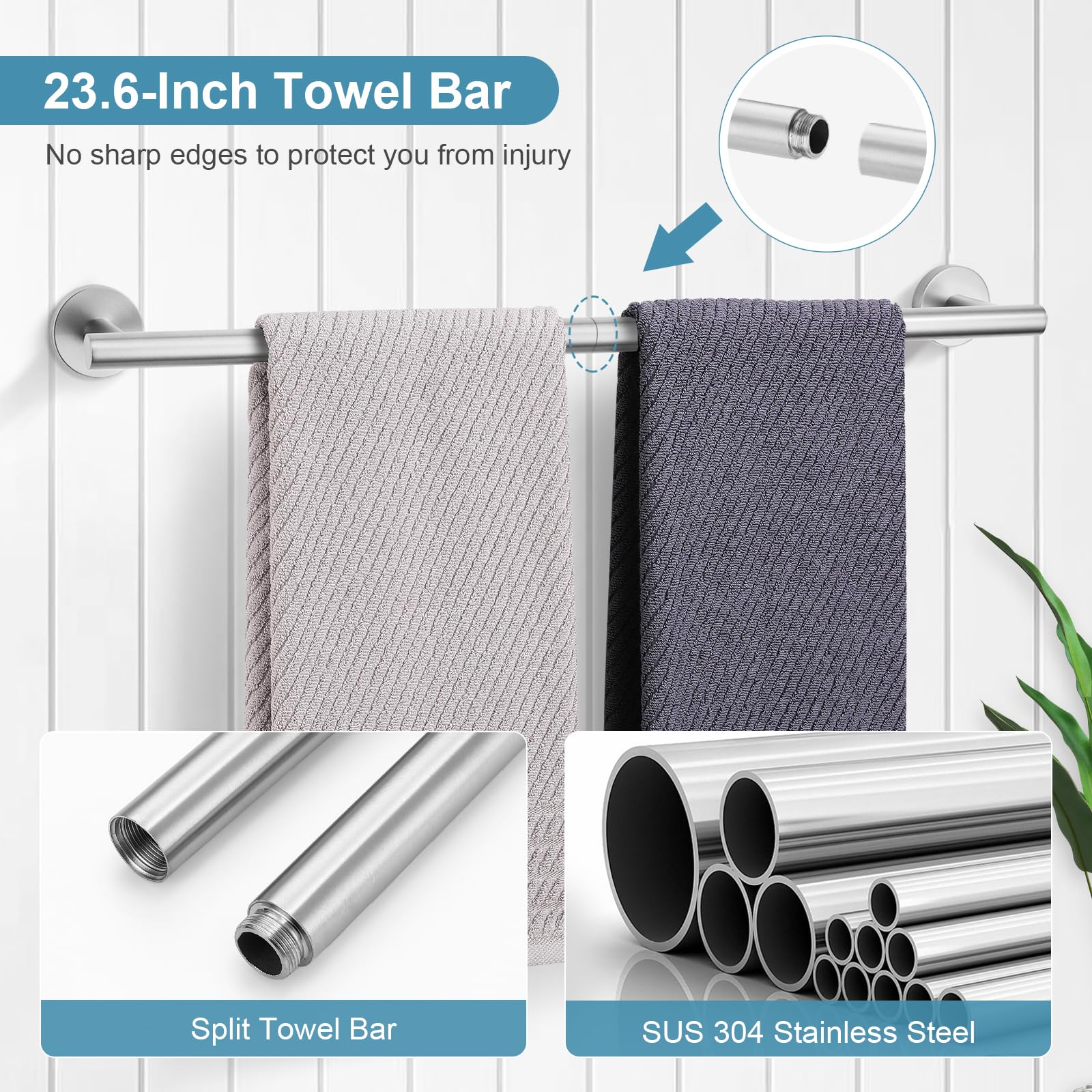 TQKAG brushed-nickel toilet paper holder adds sleek, durable support.