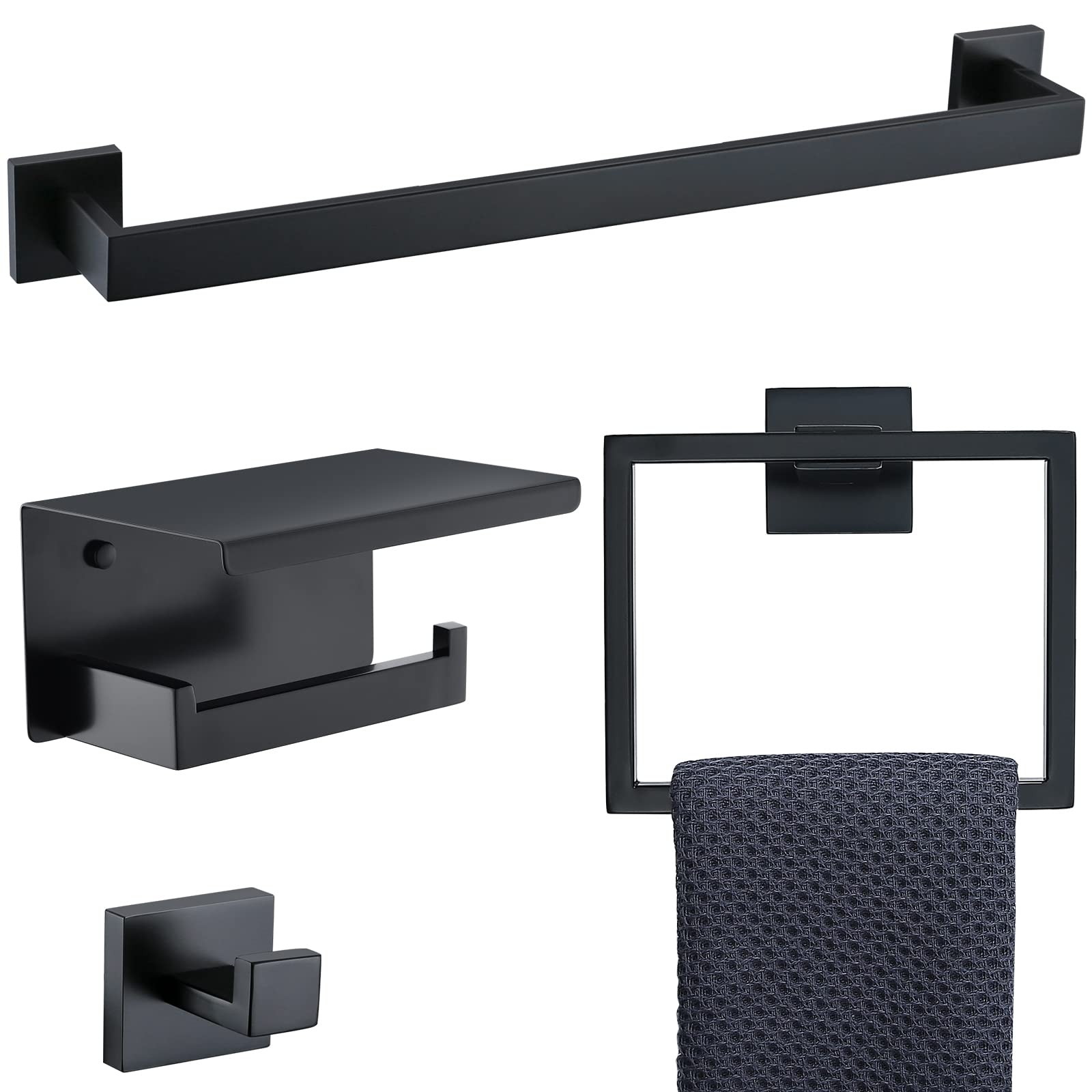 TQKAG matte black towel bar enhances bathroom organization and style.