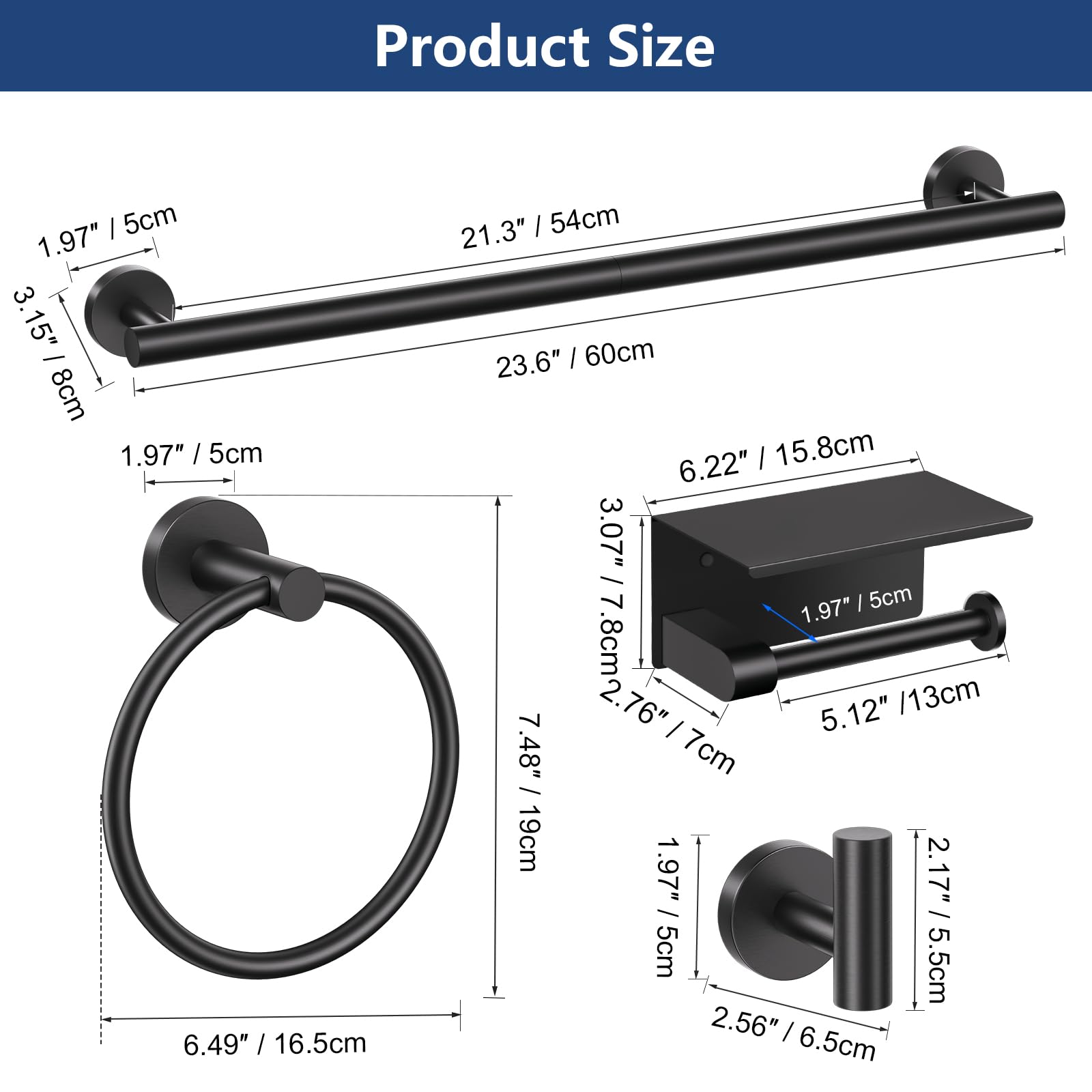 TQKAG matte black bathroom storage complements modern decor