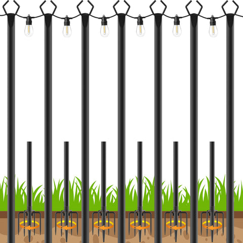 TQQVXX 7-pack 10ft string light poles with fork base for stable ground installation.