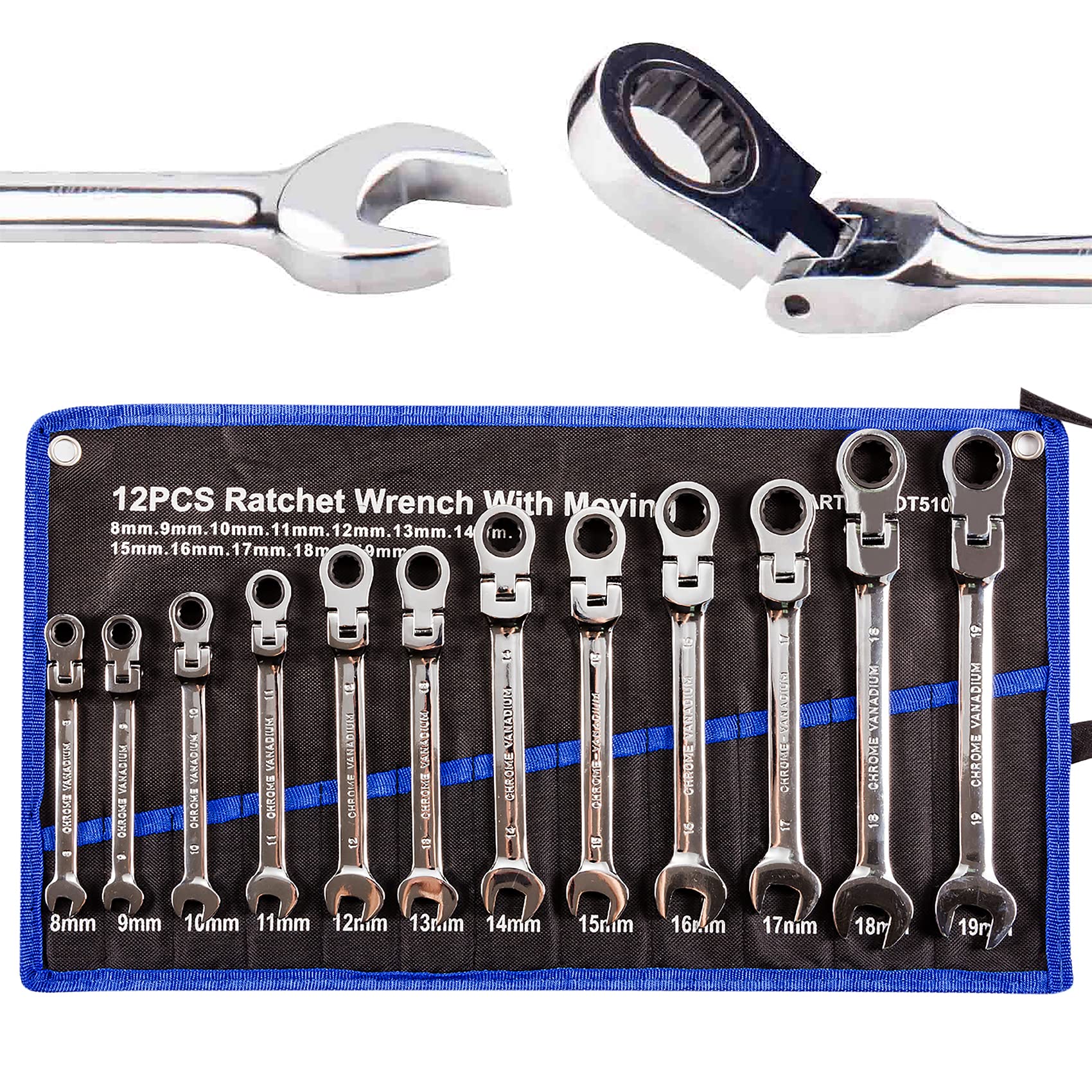 TR TOOLROCK 12pcs flex head ratcheting wrench set 8-19mm for tight spaces