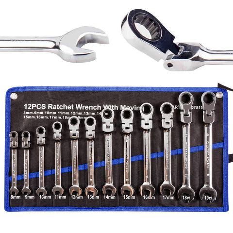 TR TOOLROCK 12pcs flex head ratcheting wrench set 8-19mm for tight spaces