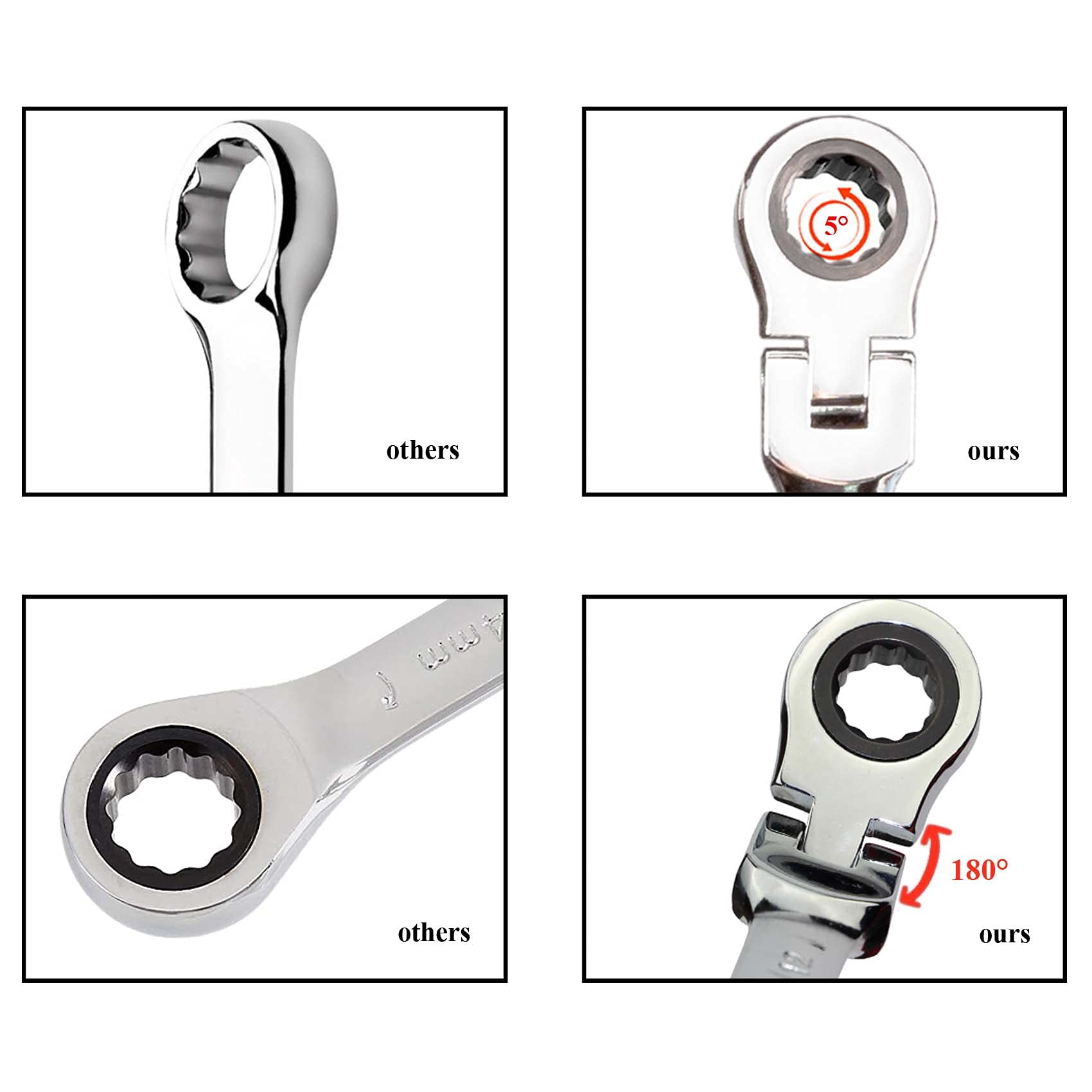 TR TOOLROCK 180-degree flex-head wrenches pivot around obstacles for versatile access