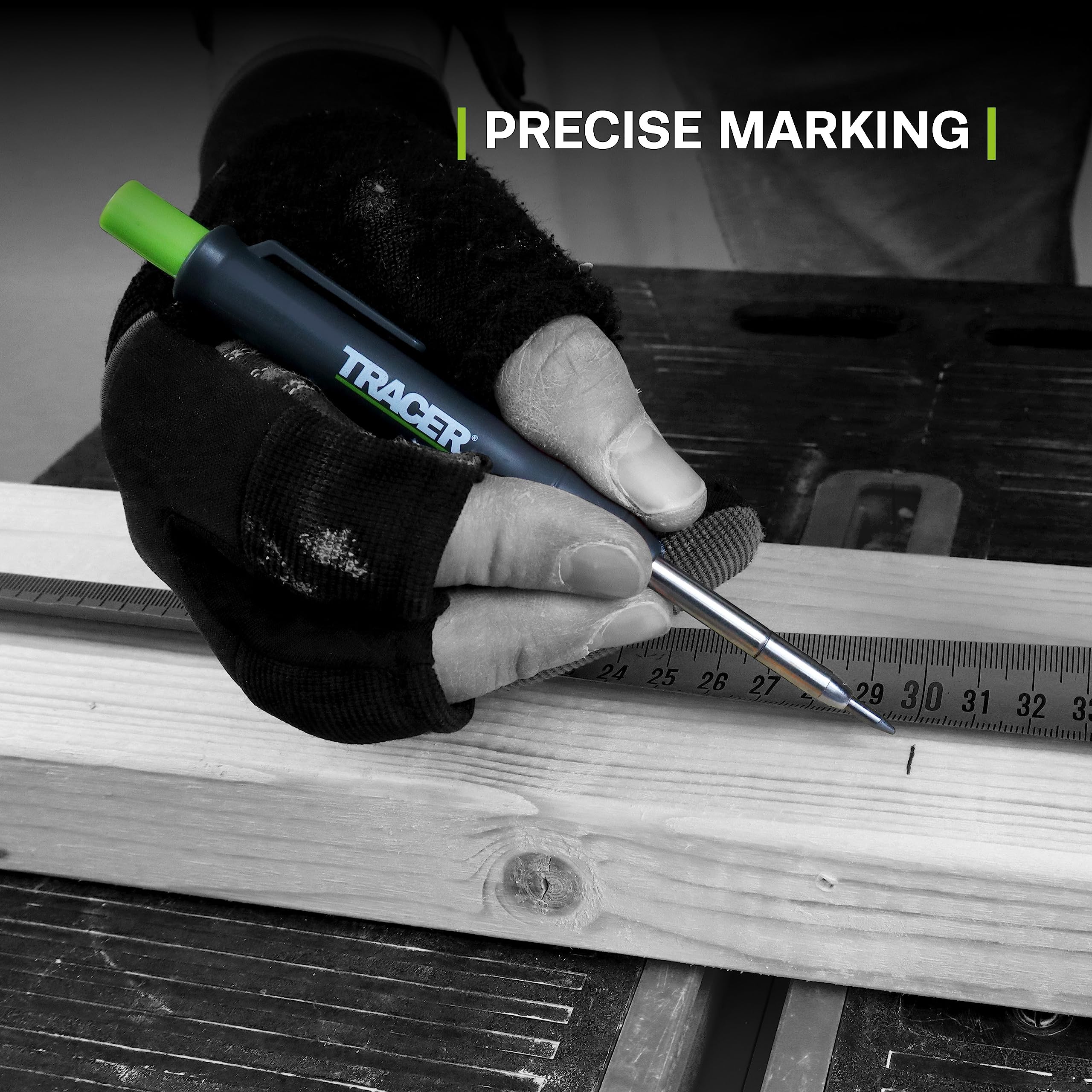 Tracer inbuilt sharpener keeps marks sharp and accurate on site