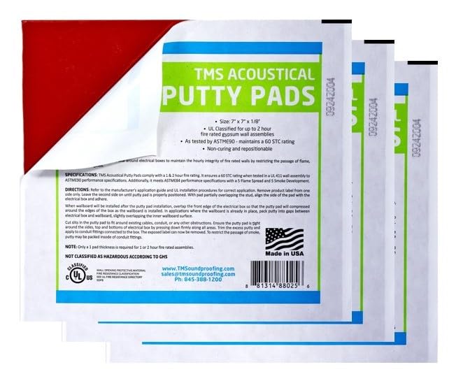 Trademark Soundproofing Acoustical Putty Pads around an electrical outlet to block sound leakage.