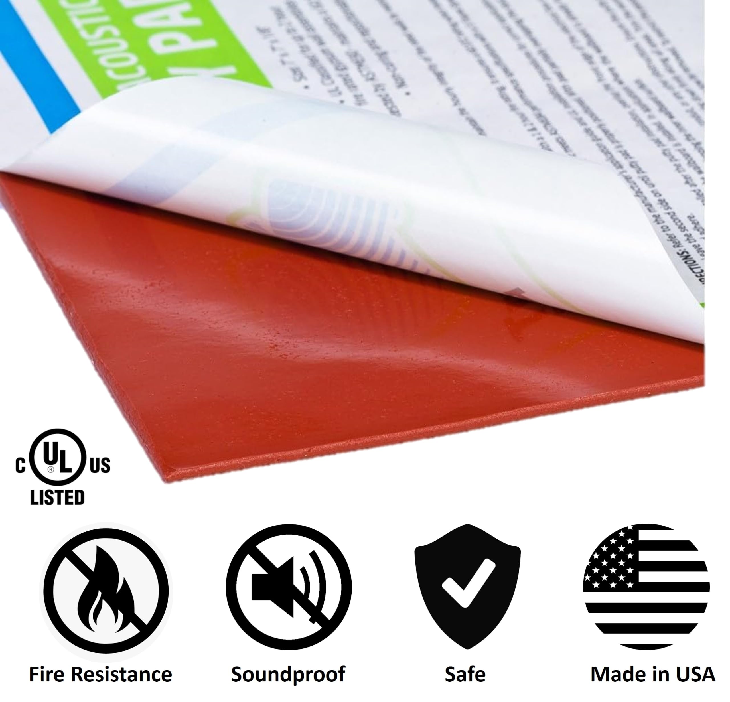 Trademark Soundproofing UL STC label on packaging signifying high performance.