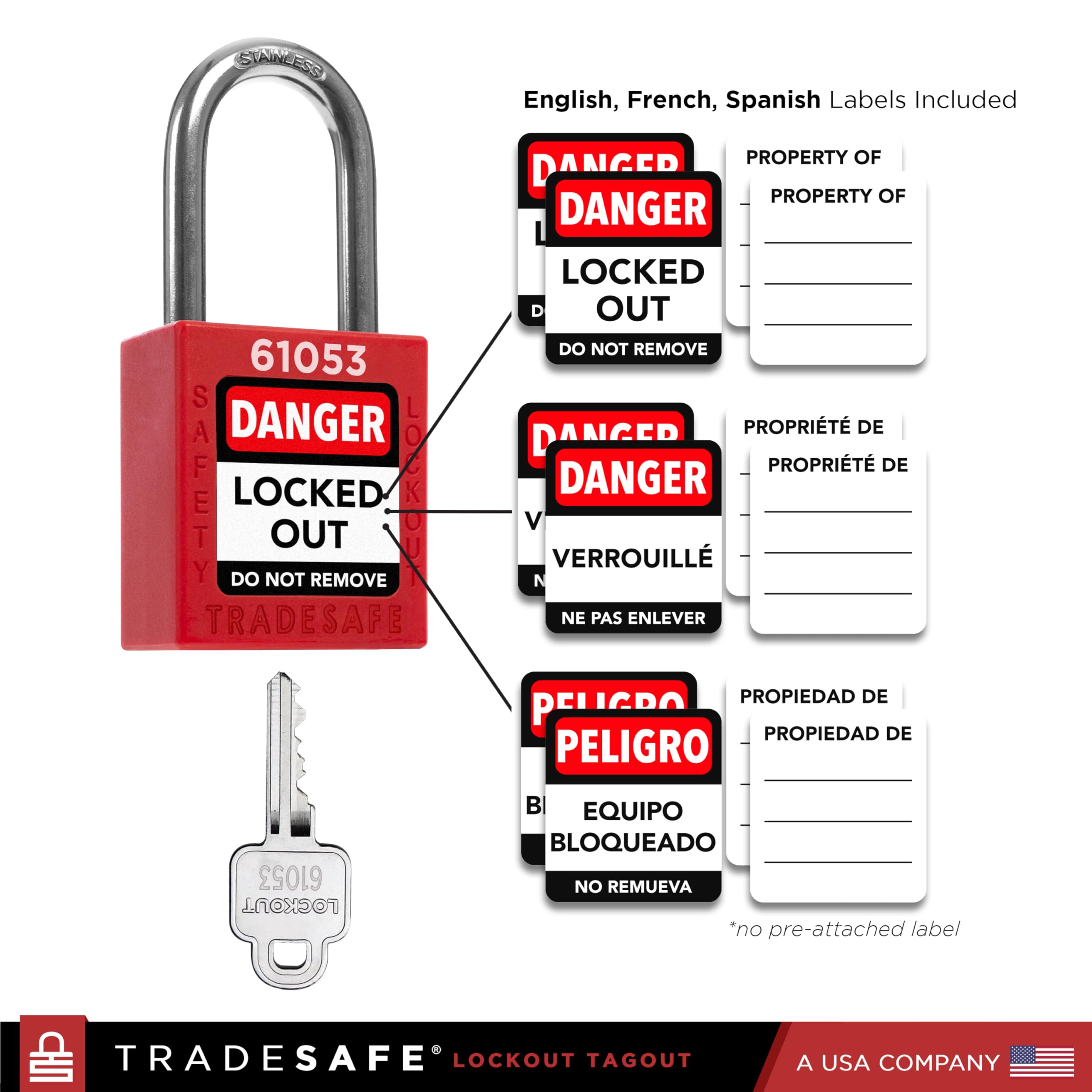 TRADESAFE lock shackle in stainless steel adds strength longevity.