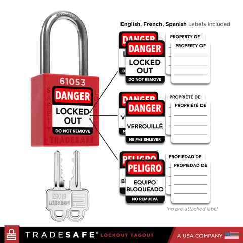 TRADESAFE lockout lock with stainless steel shackle for durability