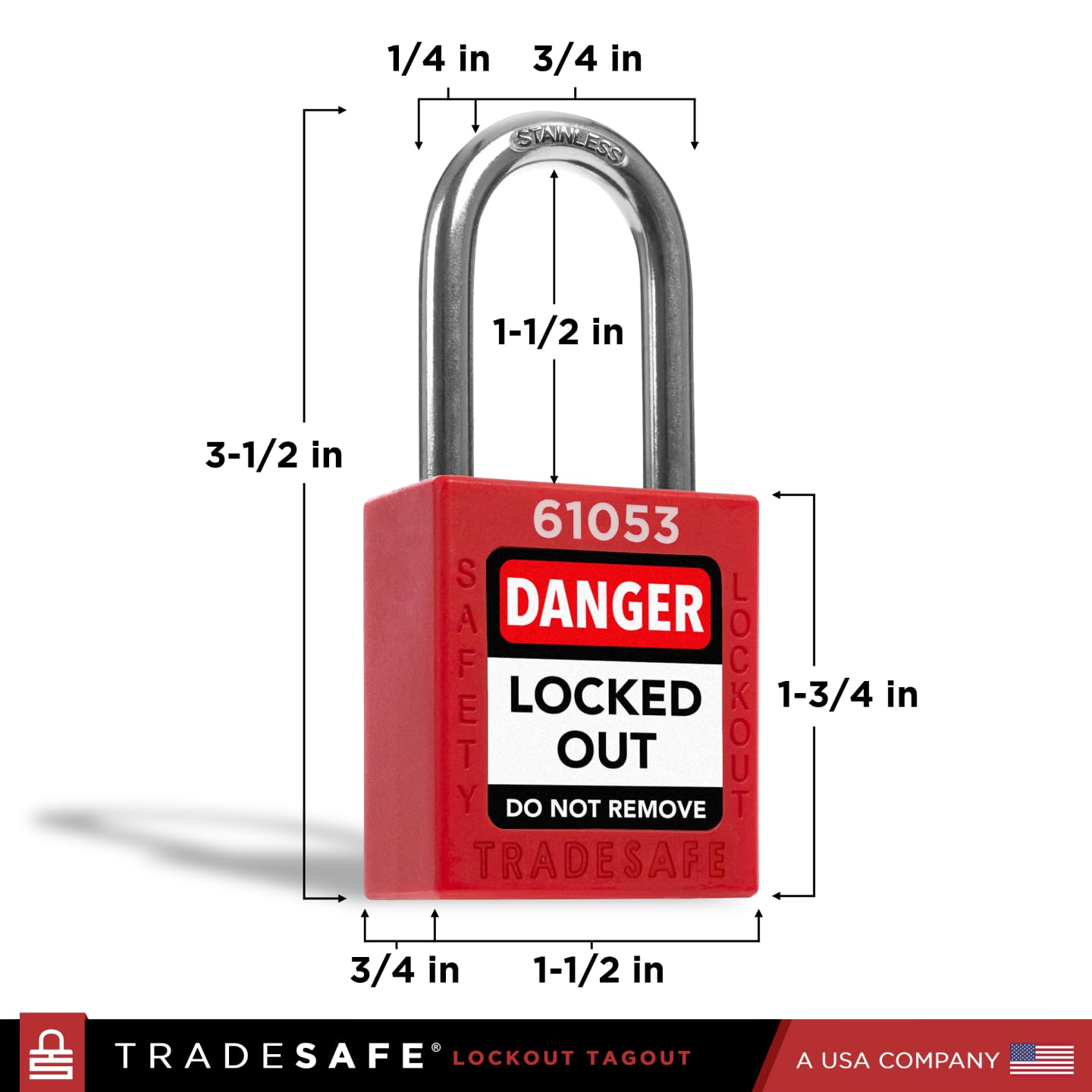 TRADESAFE padlock with brass core ensures key retention during use.