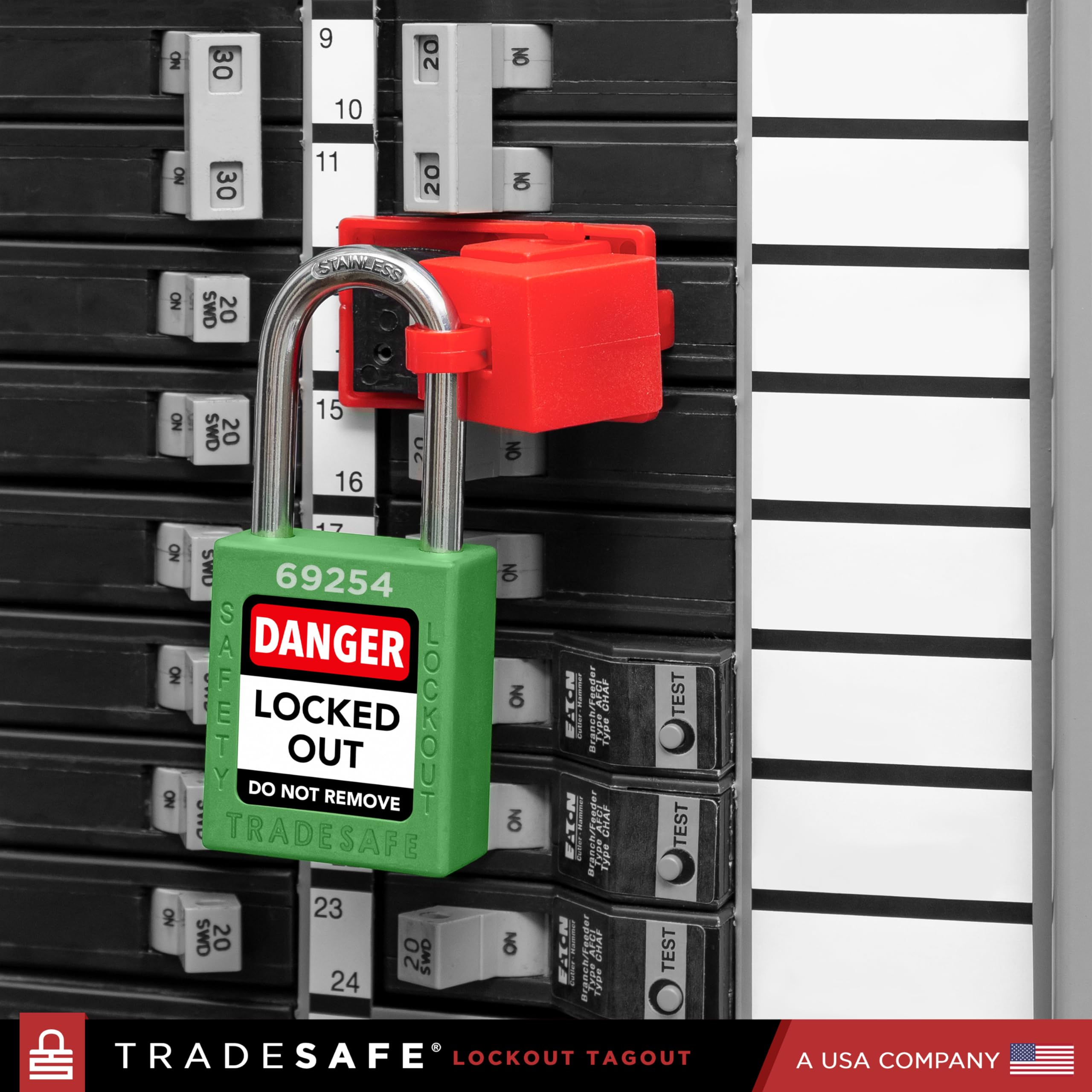 TRADESAFE engraved code on padlock body enables fast identification