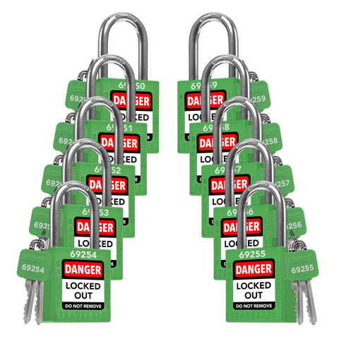 TRADESAFE LOTO locks green 10-pack front view for quick identification