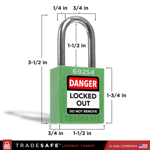 TRADESAFE LOTO locks green 10-pack with keys shown for secure differentiation