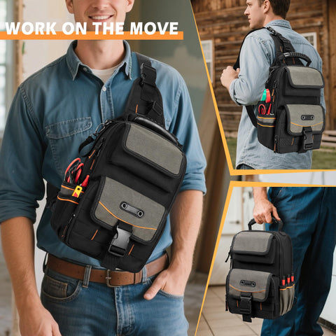 Trahzia pouch showcases ergonomic handle and adjustable shoulder strap for comfortable carrying.