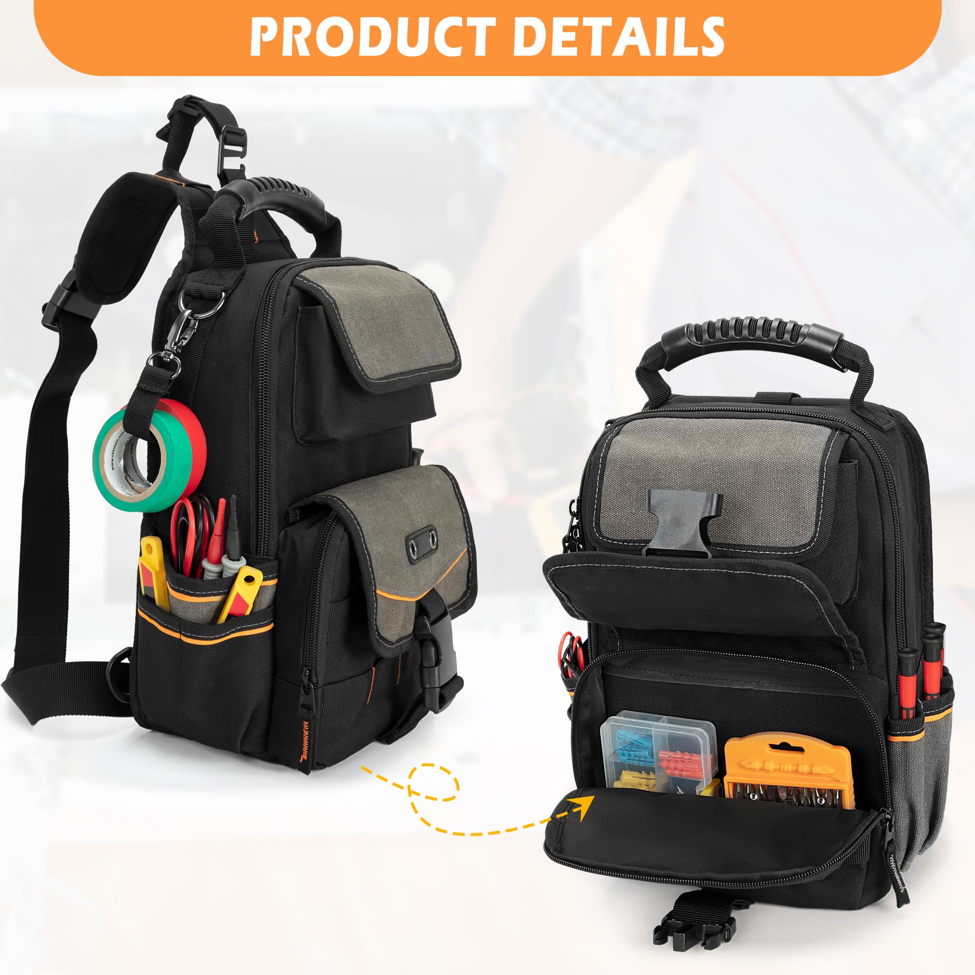 Trahzia pouch front pockets emphasize small parts organization and quick access.